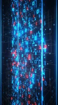 Vertical Data Matrix Blue data matrix background with bits and bytes. 3d i... Stock Photos