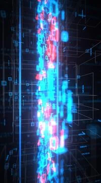Vertical Data Matrix Blue data matrix background with bits and bytes. 3d i... Stock Photos