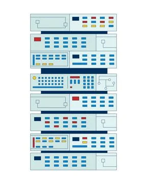 Vertical data server rack with panels and buttons 2D cartoon object Stock Illustration