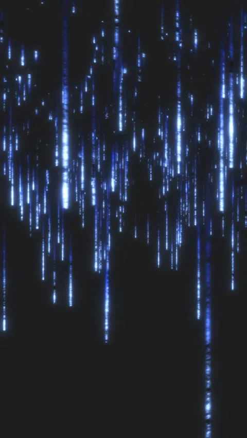 Vertical data stream digital light rain with neon blue glowing streaks bg Stock Footage 332241349