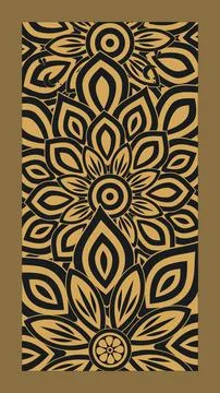 Vertical decorative pattern combines repeated gold floral medallions and po.. Stock Illustration