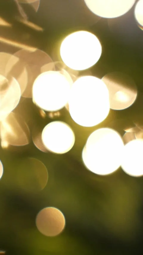 Vertical defocused closeup of warm white LED fairy string lights creating Stock Footage 325941567