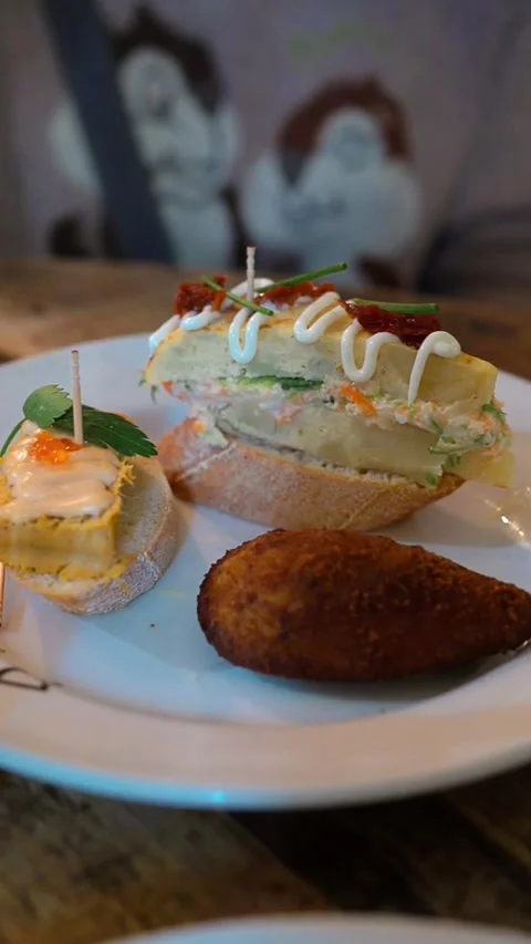 Vertical - Delicious Spanish Tapas and Pintxos Assortment for Social Media Stock Footage 329929334