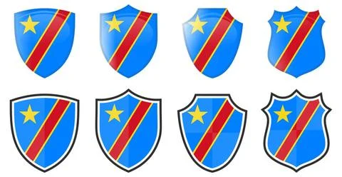 Vertical Democratic Republic of the Congo flag in shield shape, four 3d an... Stock Photos