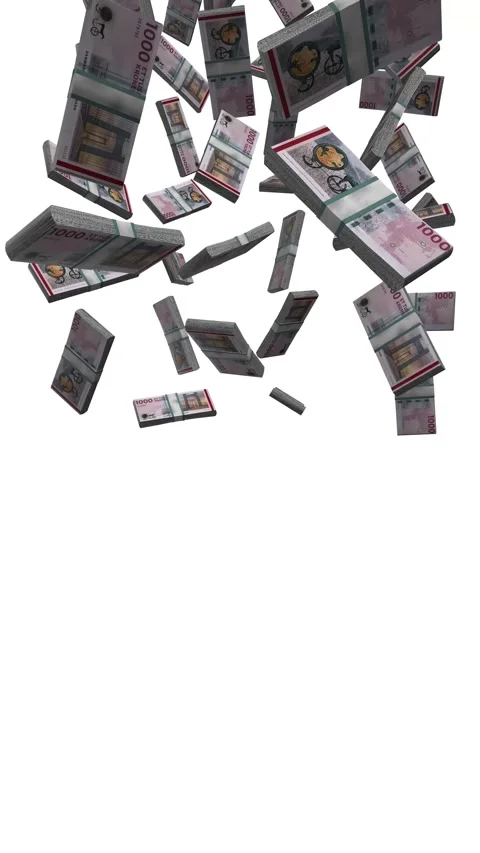 Vertical Denmark 1000 Kroner banknotes Falling Animation on White Screen Stock-Footage 284271168
