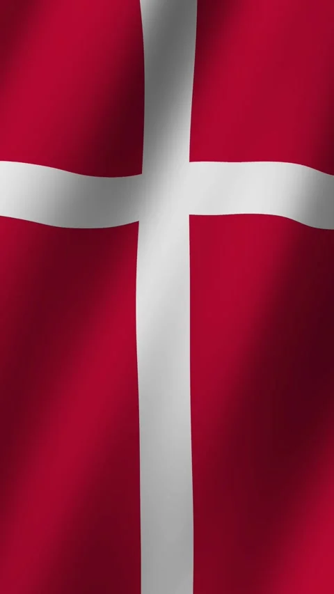 Vertical Denmark Flag footage video waving in wind, Flag of Denmark waving a Video stock 280348974