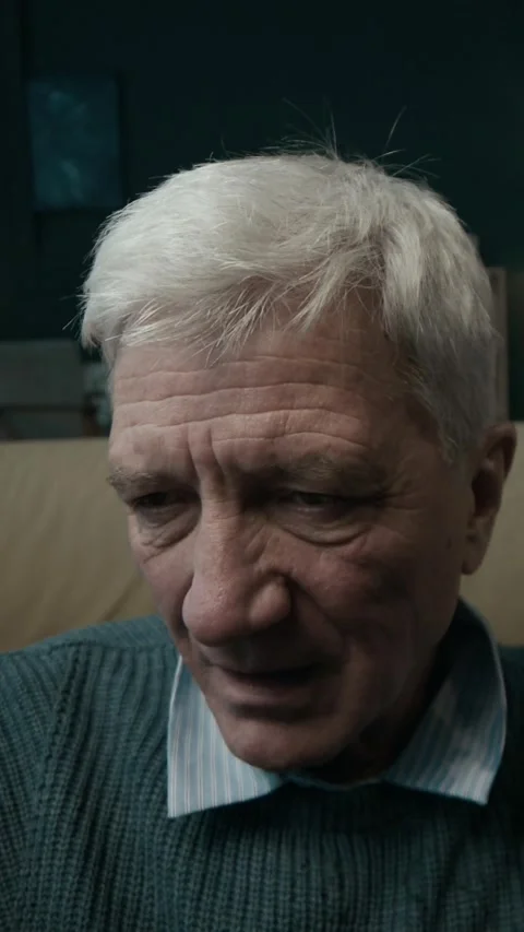 Vertical of Depressed Elderly Man Abusing Alcohol Staying at Home Alone 스톡 동영상 300607682