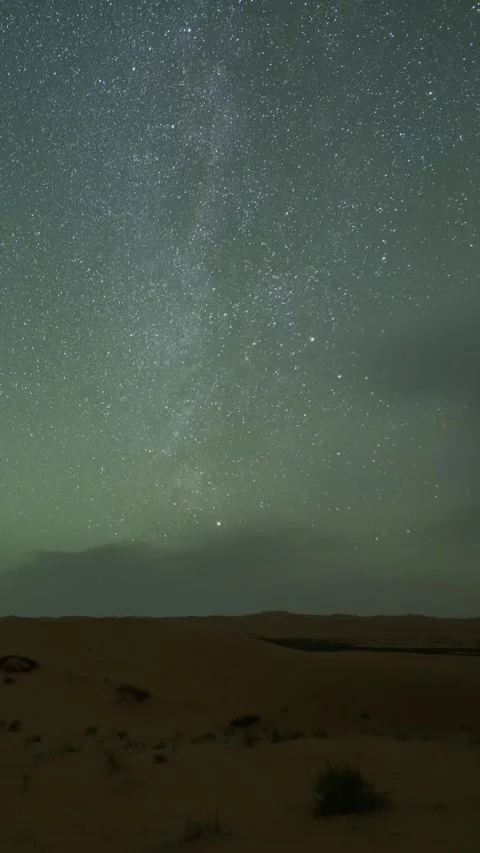 Vertical Desert Starry Night Sky Milky Way Galaxy Motion Timelapse Stock Footage 327672364