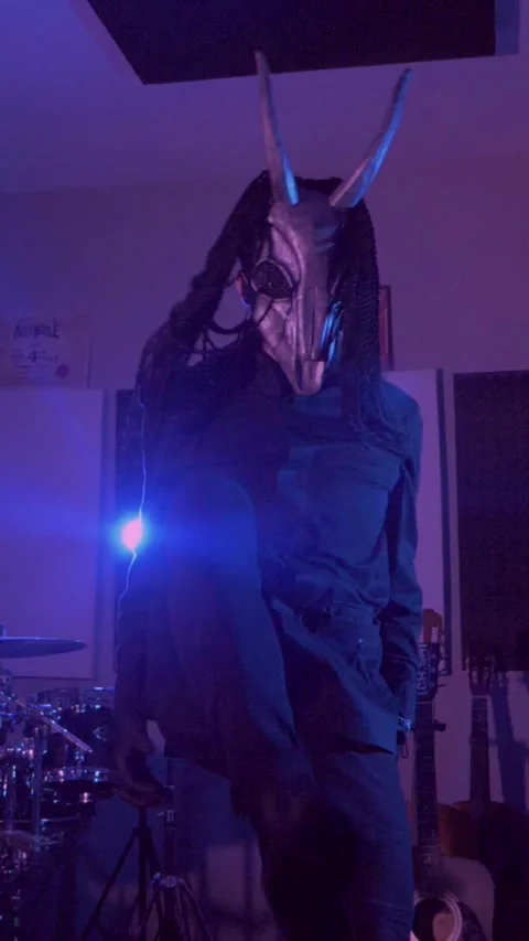 Vertical. Devil Monster Suffers, Dances, Gets Angry mystical man in a scary mask Stock Footage 302192916