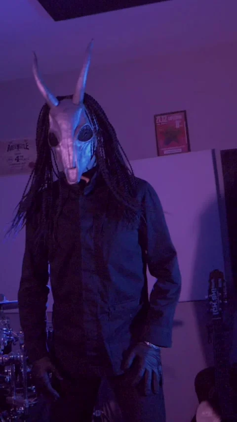 Vertical. Devil Monster Suffers, Dances, Gets Angry mystical man in a scary mask Stock Footage 302192940