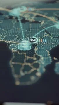 Vertical digital map centers on an African data center node as its Stock Photos