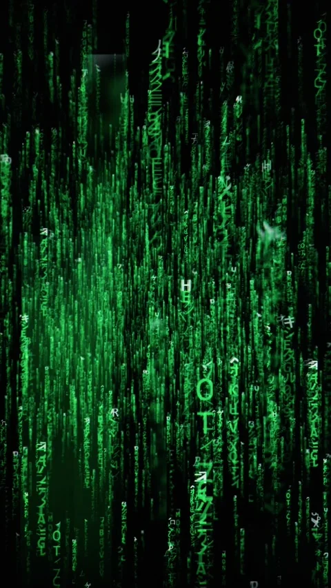Vertical Digital Rain Matrix Code Falling on Black Background Stock Footage 334733638