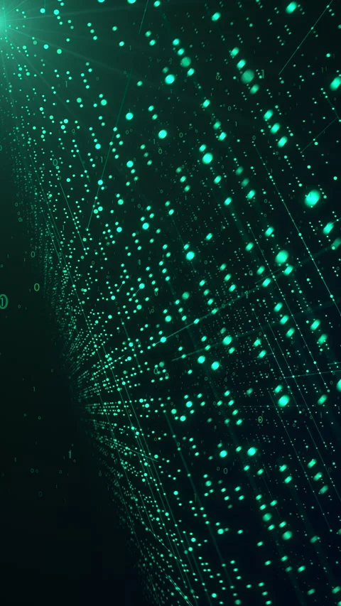 Vertical Digital world Data Stream with Green Binary Code Loop Video stock 330843412