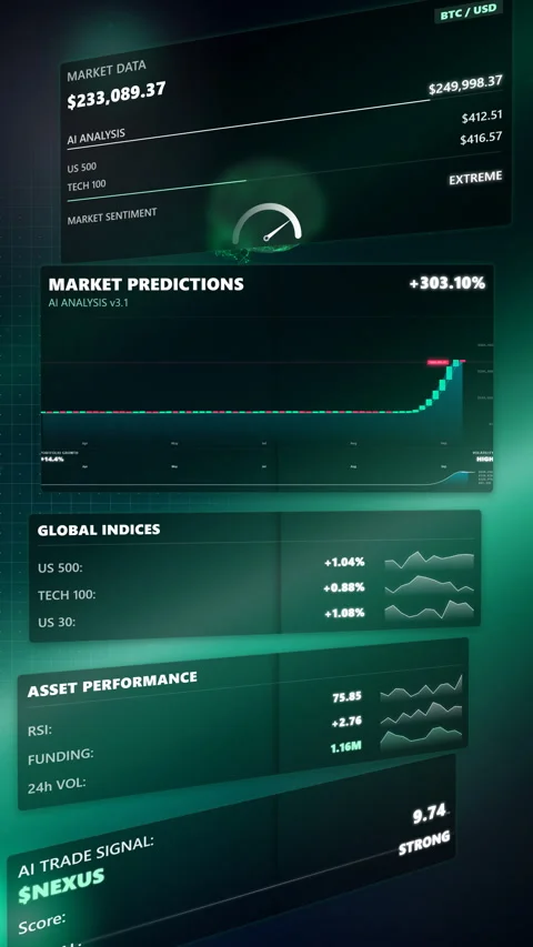 Vertical direct frontal view of a bull market dashboard, Vertical 9:16 4K Stock Footage 338406327