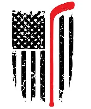 A vertical distressed flag pattern is positioned next to a single black hocke Stock Illustration