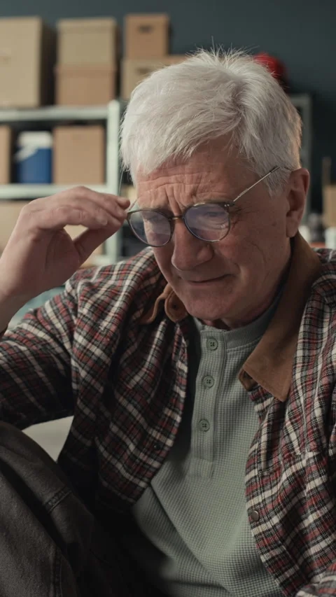 Vertical of Distressed Senior Man Crying during Humanitarian Aid Work Video stock 339066494