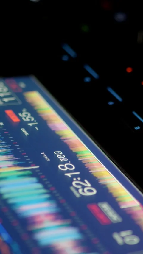 Vertical DJ Mixer Knob And Fader Controls In Dark Studio Stock Footage 341743961