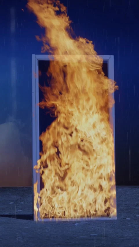 Vertical Door on Fire on Concrete Plain 4K Loop Stock Footage 273955193