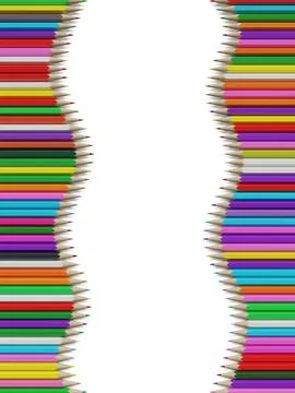 Vertical double wave shaped rows of randomly colored wood pencils on white .. Stock Illustration