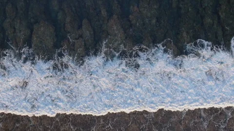 Vertical Down Drone Shot of Clear Water, Reef, and Breaking Wave with Sea Foam Stock-Footage 296993653