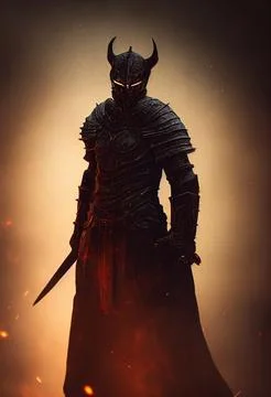 Vertical dramatic illustration of a powerful warrior in the battlefield Illustrazione stock