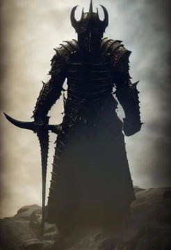 Vertical dramatic illustration of a powerful warrior in the battlefield Stock-Illustration