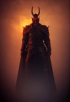 Vertical dramatic illustration of a powerful warrior in the battlefield Stock Illustration