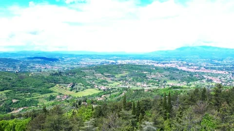 Vertical drone 4k view of forest trees in Tuscany spring bloom-Flight  Stock Footage 241353633