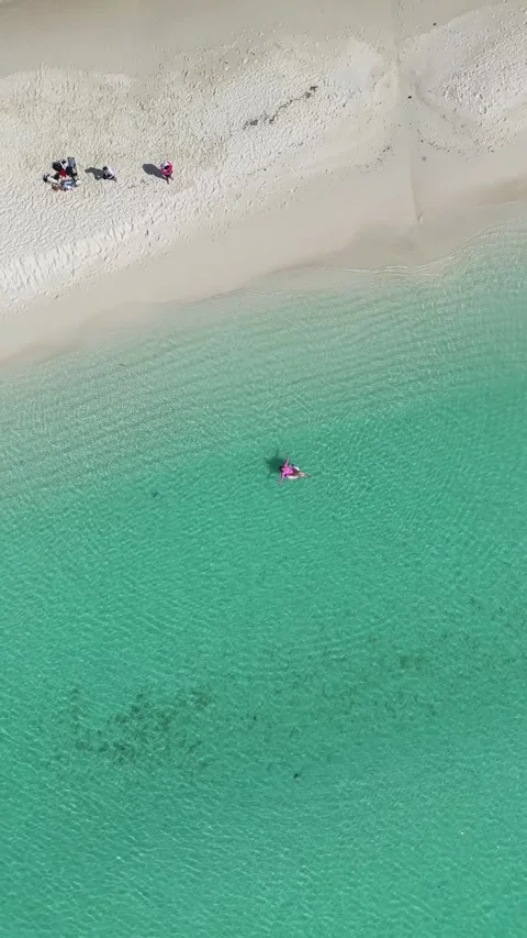 Vertical Drone Bird’s Eye View of Women Floating in Clear Maldives Lagoon Vídeo Stock 331411658