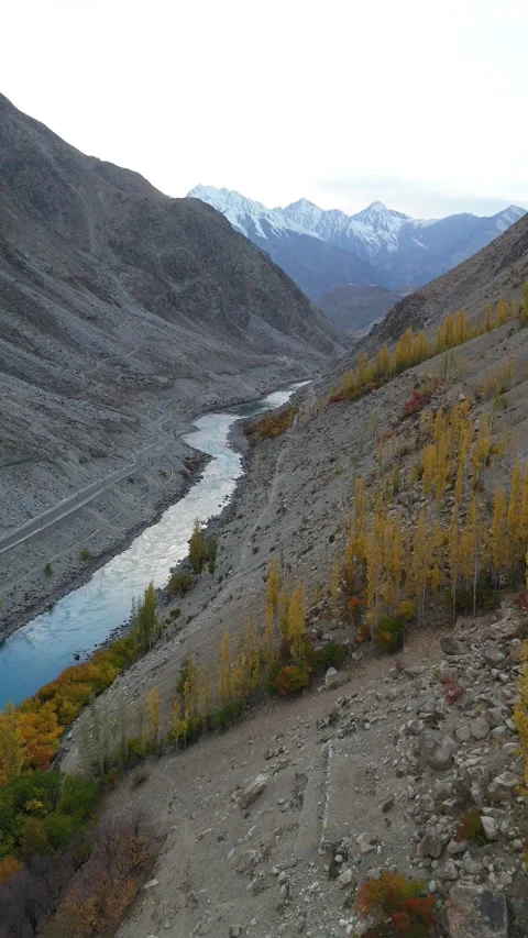 Vertical drone capture of peaceful Himalayan autumn. Stock Footage 310661825