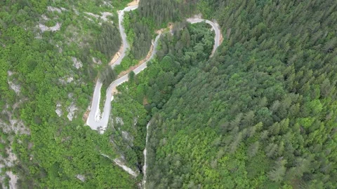 Vertical Drone Descent Revealing the Curves of Yagodina Gorge, Bulgaria Stock Footage 340833399