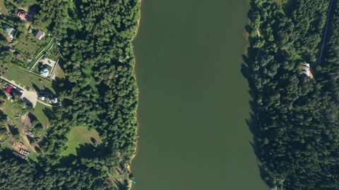 Vertical drone flight following river course Stock Footage 320121510