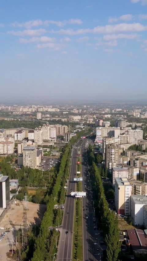 Vertical Drone Flight Over Bishkek Road Traffic Stock Footage 339104528