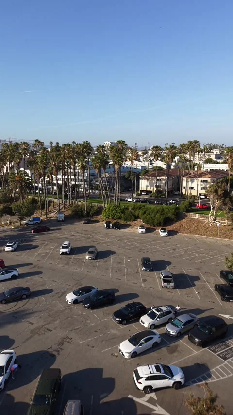 Vertical Drone Flight Over Santa Monica Boardwalk, Parking Lot Stock-Footage 332323898