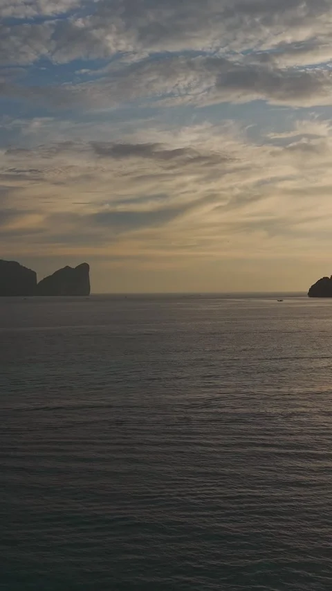 Vertical Drone Fly View of Longtail Boat at Phi Phi Islands and Maya Bay During Stock Footage 343901168