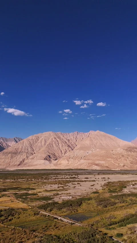 Vertical drone flying over nubra valley in Ladakh. Stock Footage 310901026