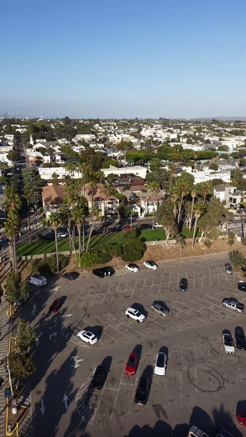 Vertical Drone Flyover Above Parking Lot with Palm Trees and Cars Stock-Footage 332322709