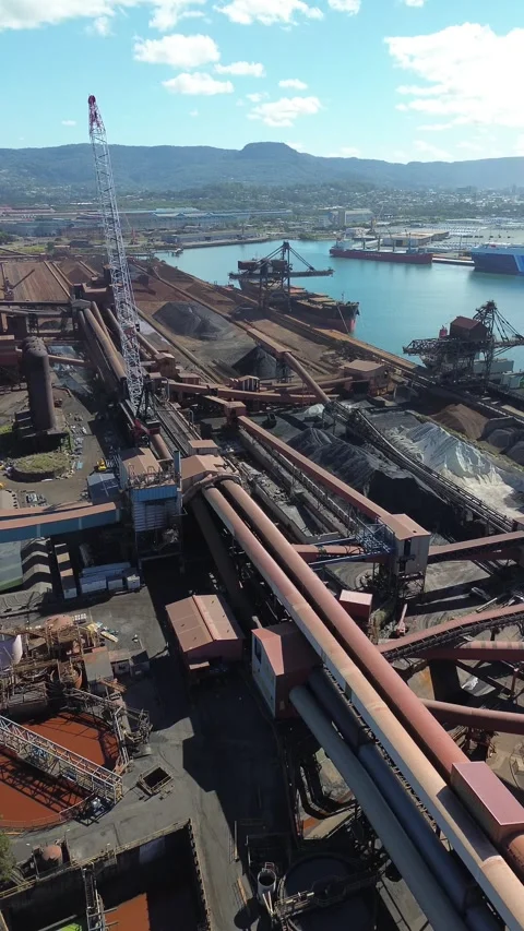 Vertical Drone Flyover of Heavy Industrial Steel Plant Stock Footage 334903109