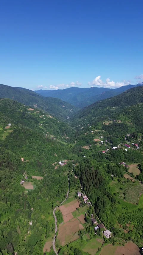Vertical drone footage ascending over green Adjara mountain valley, Georgia Stock Footage 343469656