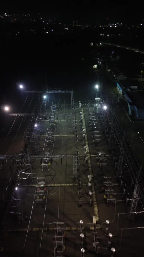 Vertical Drone Footage of High Voltage Substation Stock Footage 267323114