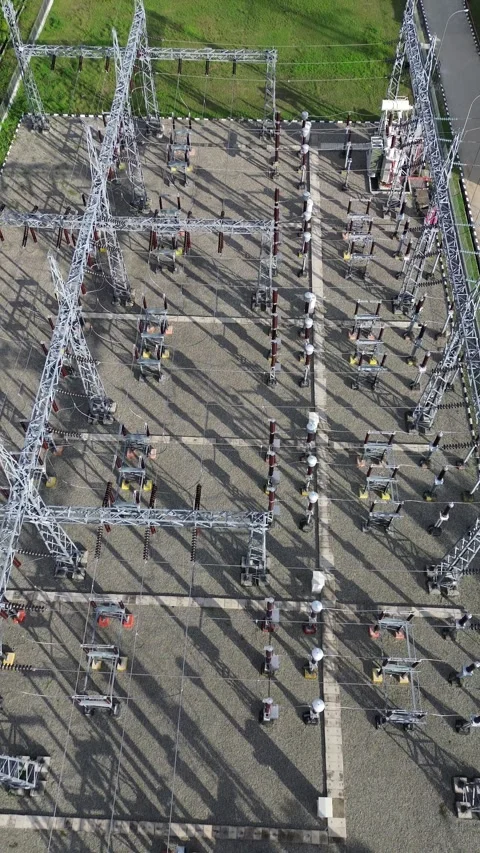 Vertical Drone Footage of High Voltage Substation Stock-Footage 267645635