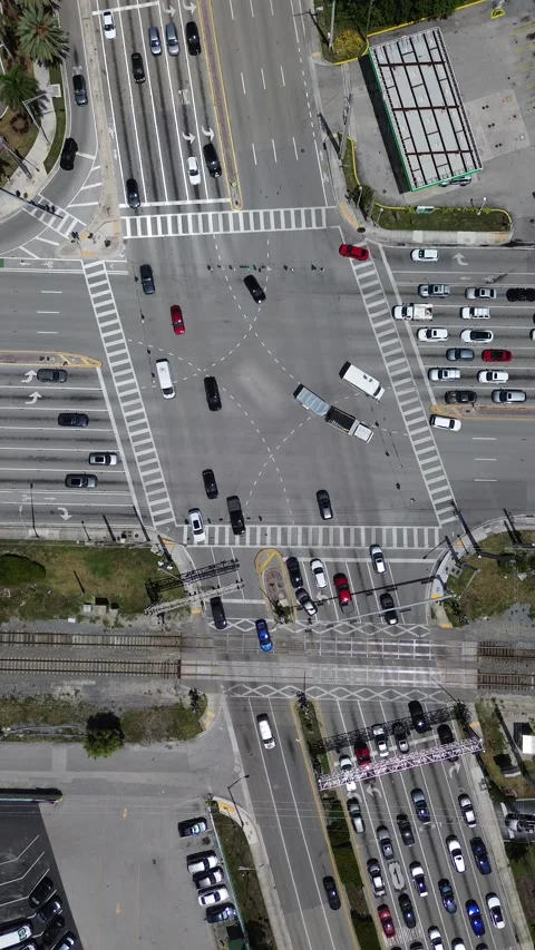 Vertical Drone Footage of Intersection, Railroad Crossing, FL Stock Footage 340525822