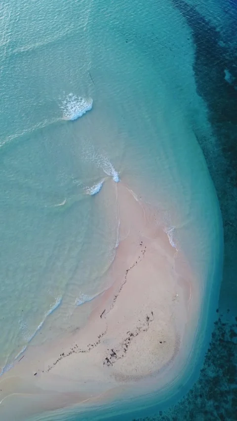 Vertical Drone Footage of the Sandy Beach with Turquoise Water Stock Footage 272716372
