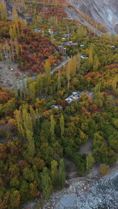 Vertical  Drone footage showcasing Kargil’s autumn beauty from above. Stock Footage 310661524