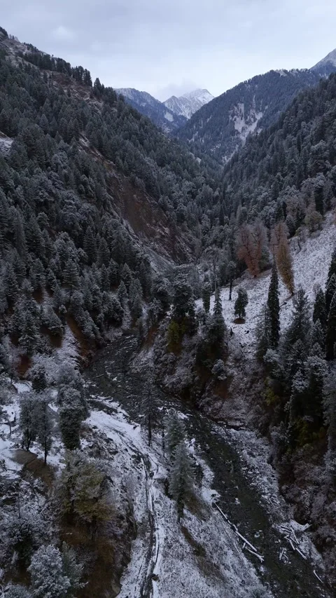 Vertical drone footage showcasing the untouched beauty of the snow-draped Mughal Stock Footage 311151041