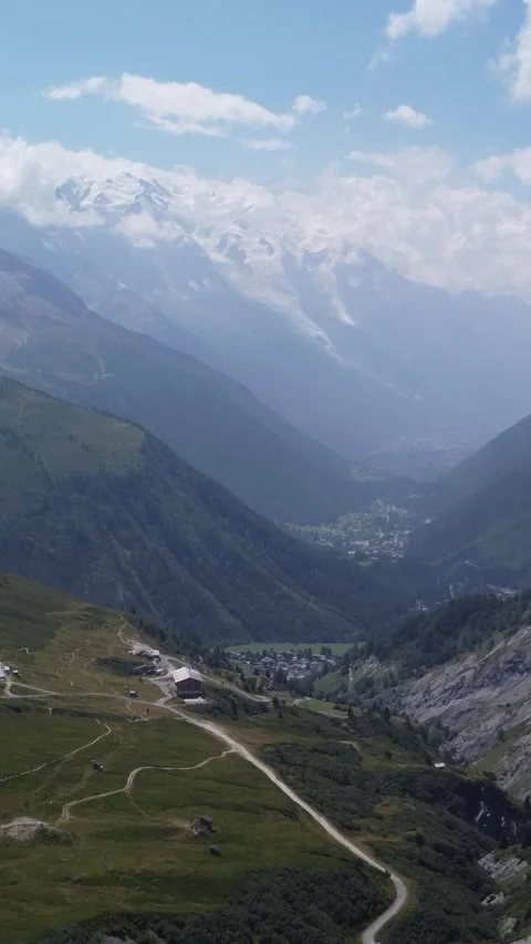 Vertical Drone Forward Over Alpine Valley Near Mont Blanc Stock Footage 341345723