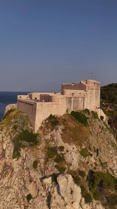Vertical Drone Orbit and Elevation Gain of Dubrovnik Fort Lovrijenac 4K 9:16 Stock Footage 337848696