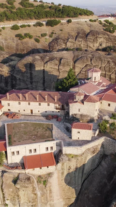 Vertical Drone Orbit Around Holy Trinity Monastery, Greece Stock Footage 323069227