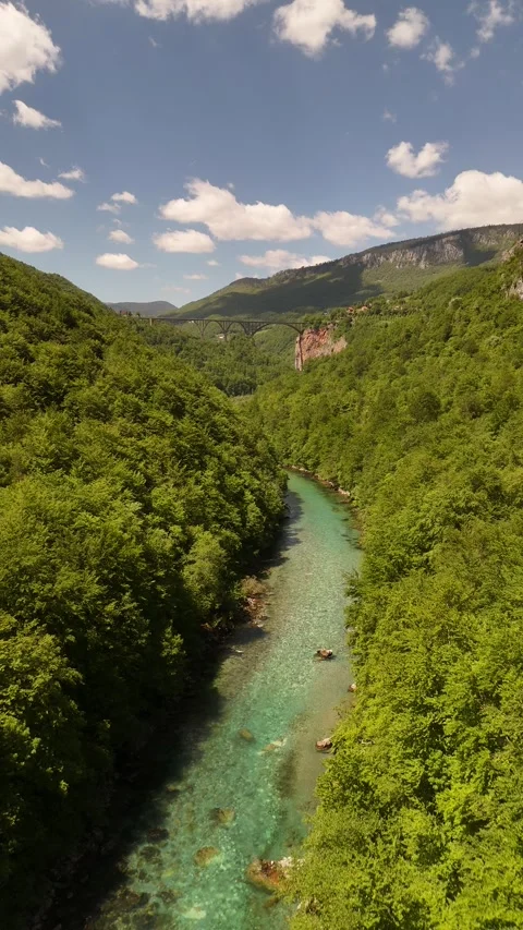 Vertical Drone Push over Tara River Canyon to Durdevica Tara Bridge, 4K Vídeos de archivo 337180297