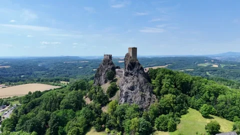 Vertical Drone Rise Facing Trosky Castle – Alternate Angle Stock Footage 313673596